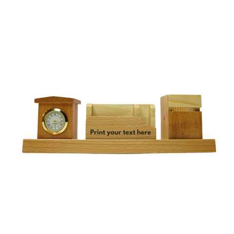 Craft Closet & Gifts - Wooden Pencil/Pen Stand Holder with Mobile, Card Holder and Clock - Design 2 - Personalized Office Accessory for IAS, Advocate, Office & Corporate Gifts