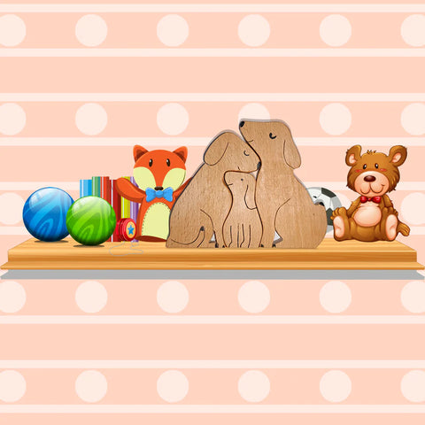 Playminds Wooden Dogs Family Jigsaw Puzzle | Pupps Family Jigsaw Puzzle/Showpiece| Kids Room Decoration