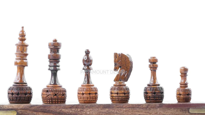 Playminds 3.5" King Size Handmade 32 Chessmen Wooden Chess Pieces with Velvet Carry Pouch and Sheesham Wooden Chess Box - Designed for Professional Players