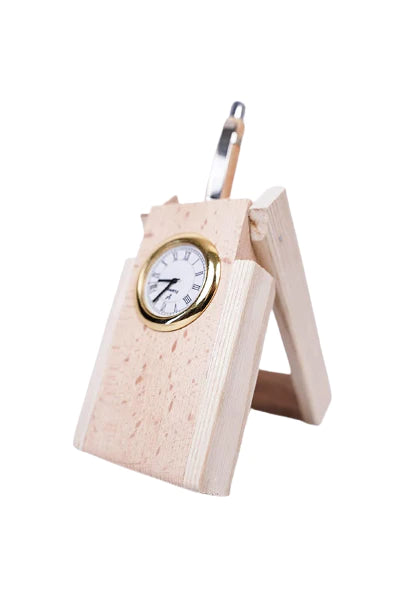 Craft Closet & Gifts - Wooden Desk Organizer with Clock |Pen Holder |Office