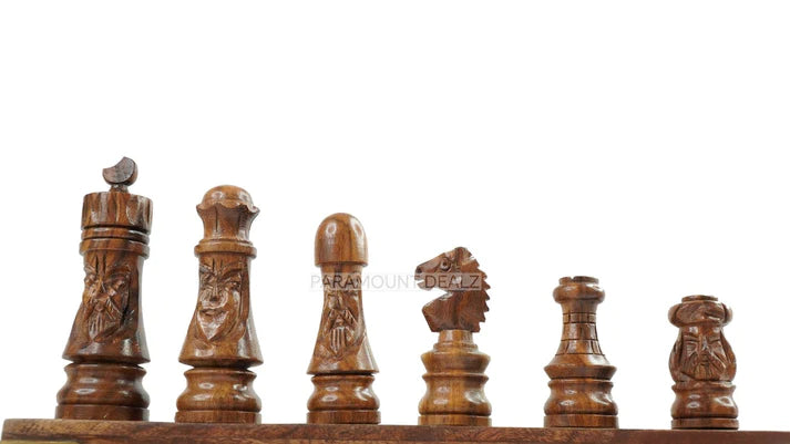 Face Series 3" King Size Handmade 32 Chessmen Wooden Chess Pieces with Velvet Carry Pouch and Sheesham Wood Chess Box - Designed for Professional Players