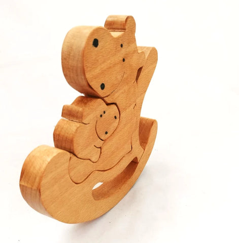 Playminds Wooden Hippo Rocking Baby and Mummy Jigsaw Puzzle | Wooden Jigsaw Puzzle | Wooden Showpiece