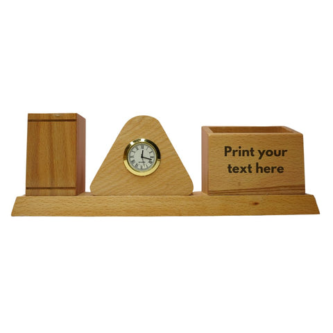 Craft Closet & Gifts - Wooden Desk Organizer with Pencil Pen Stand, Mobile Holder, Clock, and Coaster - Personalized Office Accessory for For IAS, Advocates, Office & Corporate Gifts