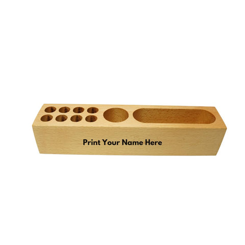 Craft Closet & Gifts - Personalized Steam Beech Wooden Desk Supplies Organizer with 8 Pen/Pencil Holder Stand & Mobile Holder For IAS, Advocates, Office & Corporate Gifts (Customized)
