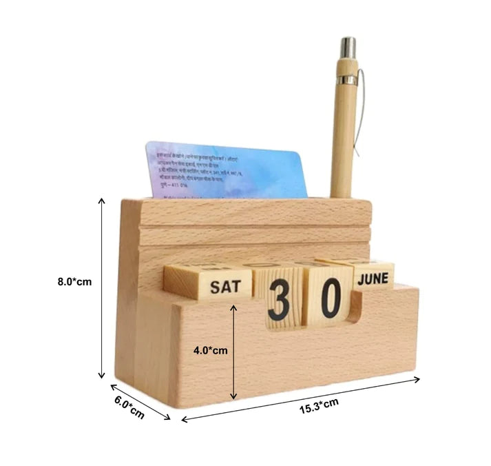 Playminds Personalized Gift, Wooden Desk Organizer|Pen, Cards Holder Table Calendar|Office/Home Decor