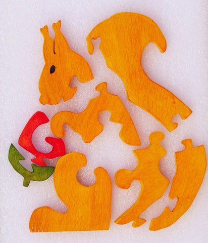 Playminds Squirrel Brain Teaser Jigsaw Puzzle (8 piece puzzle)| Wooden Interlocking Blocks Puzzle | Organic Toy for Brain Development
