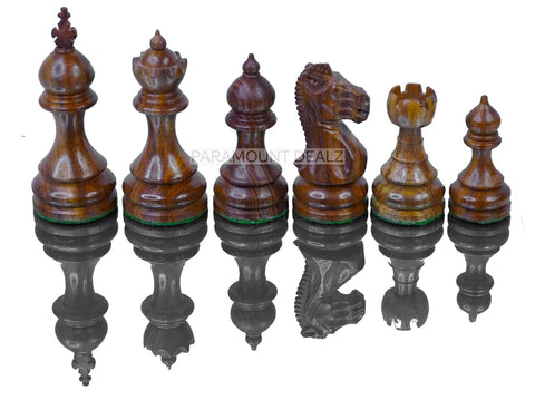 The Taj Series Royal 3.75" King Size 32 + 2 Extra Queens Wooden Chess Pieces with Velvet Carry Pouch and Sheesham Wooden Chess Box