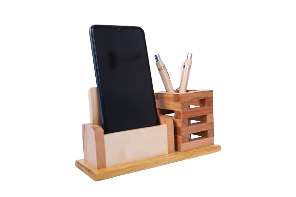 Playminds Personalized Gift, Wooden Desk Organizer |Pen, Cards & Mobile Holder |Office/Home Decor