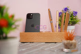Craft Closet & Gifts - Personalized Steam Beech Wooden Desk Supplies Organizer with 8 Pen/Pencil Holder Stand & Mobile Holder For IAS, Advocates, Office & Corporate Gifts (Customized)