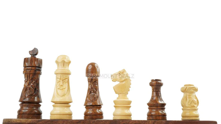 Face Series 3" King Size Handmade 32 Chessmen Wooden Chess Pieces with Velvet Carry Pouch and Sheesham Wood Chess Box - Designed for Professional Players
