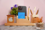 Craft Closet & Gifts - Wooden Pencil/Pen Stand Holder with Mobile, Card Holder and Clock - Design 2 - Personalized Office Accessory for IAS, Advocate, Office & Corporate Gifts