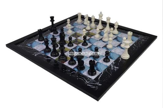 Playminds 21" Wooden Laminated Chess Board with 3.75" Plastic Pieces & Velvet Pouch (Add On: Wooden Chess box & Hydraulic Stand)