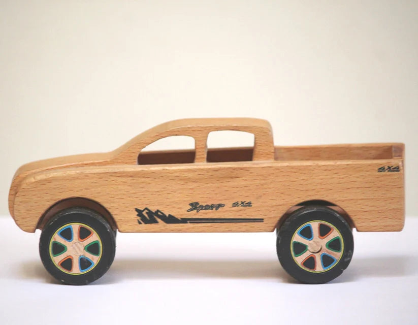 Playminds Wooden Camper / Pickup Toy Car (Pretend play vehicle) | Collectible CAR | Push/Pull Car | Wooden Car | Natural Toy