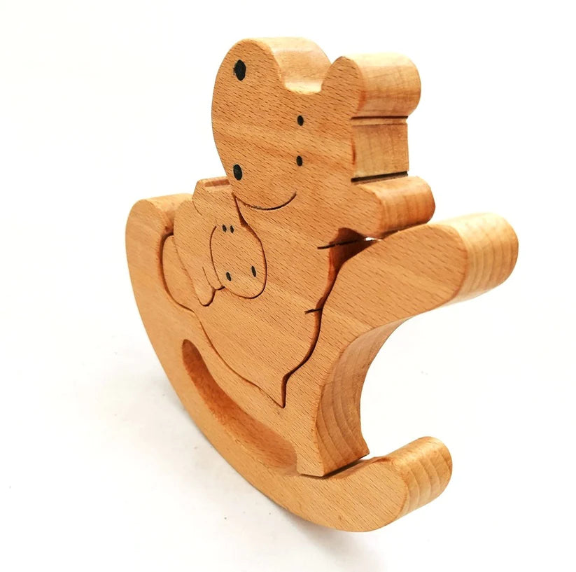 Playminds Wooden Hippo Rocking Baby and Mummy Jigsaw Puzzle | Wooden Jigsaw Puzzle | Wooden Showpiece