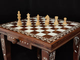 Playminds Chess Table Wooden Inlay in 16" - 18" - 20" | Wood Chess Pieces Set | Chess Board Game Table Furniture, luxury vintage style|schachtisch