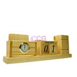 Craft Closet & Gifts - Customized Steam Breech Wooden Office Study Desk Supplies Organizer Stand with Clock, Calendar, Pen/Pencil Holder & Phone/Card Slot For IAS, Advocates, Office & Corporate Gifts