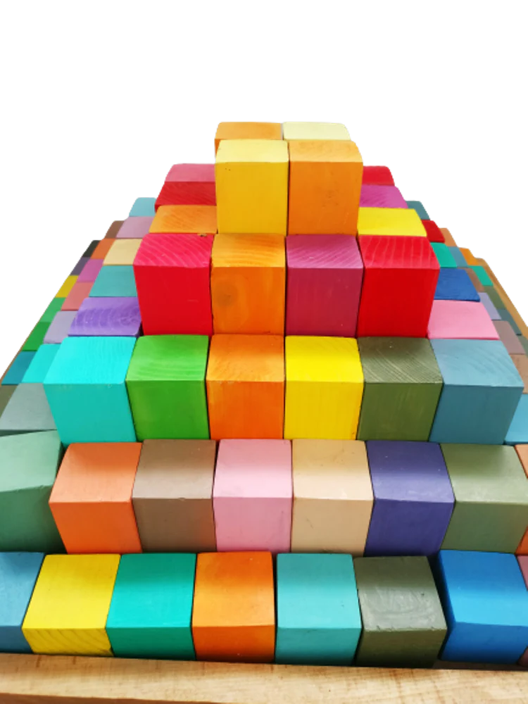 Playminds Grimm's Stepped Pyramid Large (100 Piece set with Tray) Large building blocks| Wooden blocks