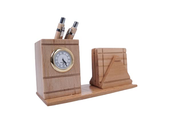 Playminds Personalized Gift, Wooden Desk Organizer with Clock |Pen Holder with Tea Coaster |Office/Home Decor