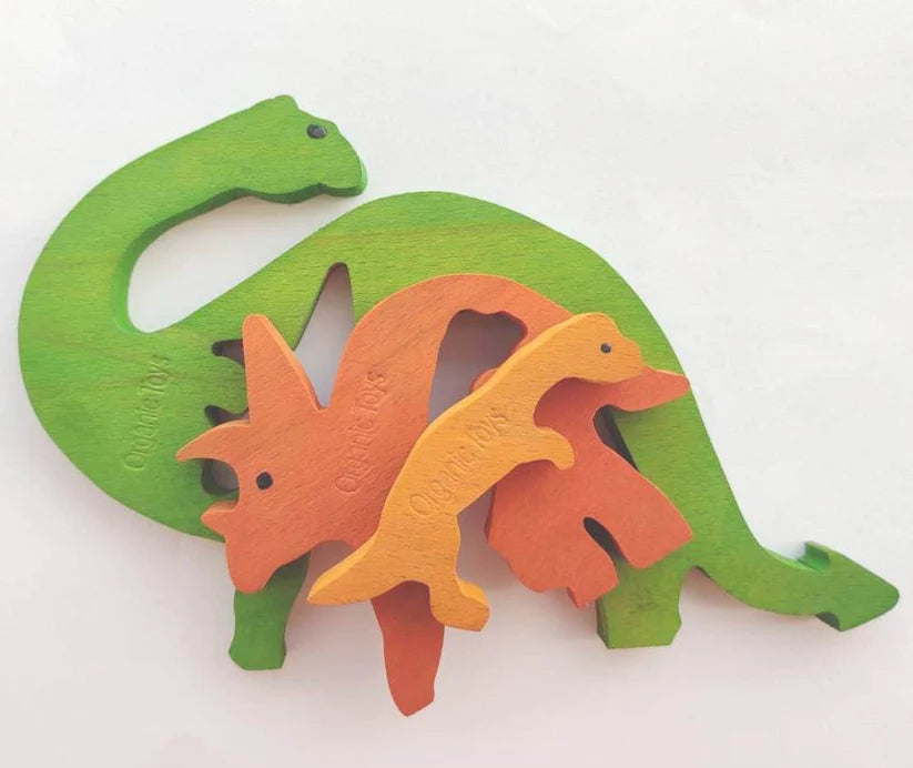 Playminds Dinosaur Brain Teaser Jigsaw Animal Puzzle set (3 pieces)| Lock in blocks puzzle set| Animals Puzzle| Wooden Puzzle