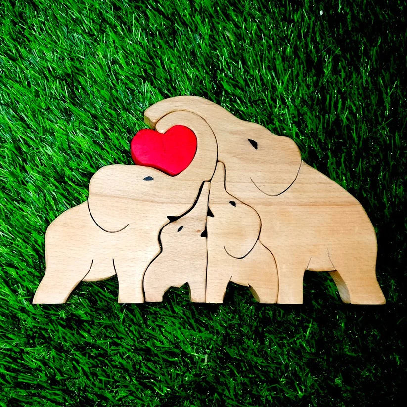 Playminds Wooden Elephant Family Jigsaw Puzzle/Showpiece (Five Piece)| Lovely Elephant Family Showpiece| Kids Room Decoration