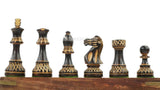 The Burnt Blazed Series Hand carved 3.75" King Size 32 + 2 Extra Queens Wooden Chess Pieces with Velvet Carry Pouch and Sheesham Wooden Chess Box