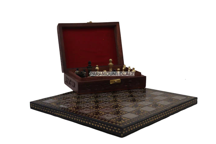 Playminds Vintage Collection Hand Etched 12" Chess Board Without Chess Pieces - Handcrafted by Premium Quality Solid Brass Metal