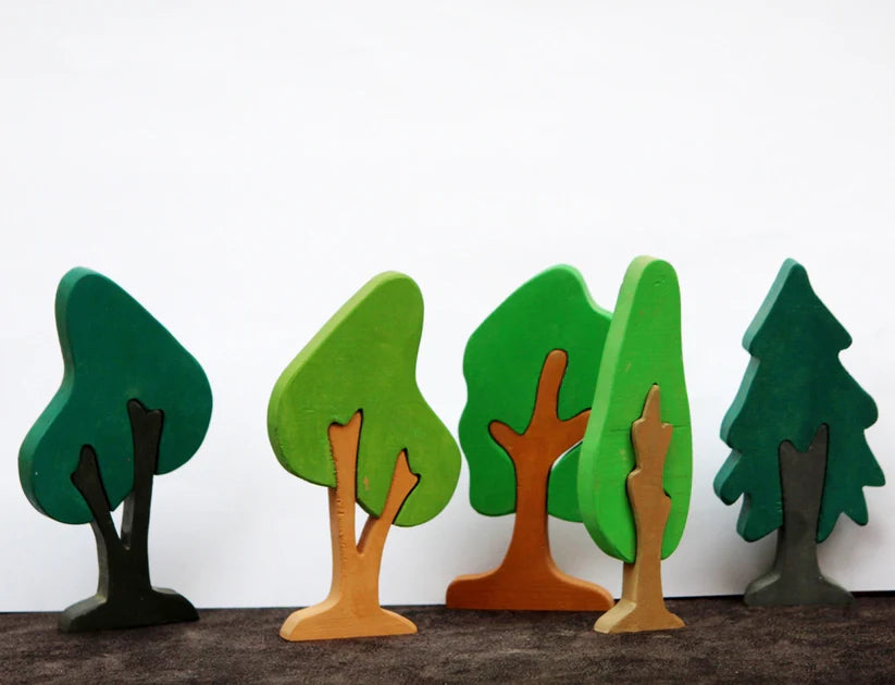 Playminds Tree Puzzle Pretend Play Set (Set of five trees)| Tree Mini Puzzles in Beech Wood (Different shapes and colours) | Pretend Play Tree Set | Decorative Tree Set