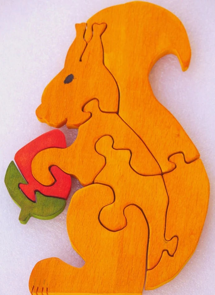 Playminds Squirrel Brain Teaser Jigsaw Puzzle (8 piece puzzle)| Wooden Interlocking Blocks Puzzle | Organic Toy for Brain Development