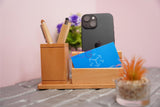 Craft Closet & Gifts - Wooden Pen Pencil Holder Stand with Card Slot and Mobile Holder - Design 2 - Personalized Office Accessory for IAS, Advocate, Office & Corporate Gifts