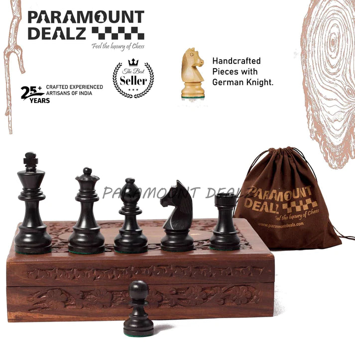 Playminds 3.75 Inch King Height-Collector Edition Wooden Chess Pieces set - Yellow Black color (Staunton Pieces/Drawstring pouch)