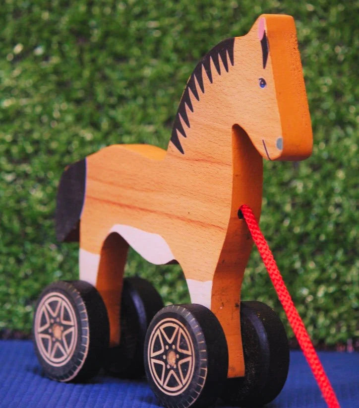 Playminds Push Pull Horse Age 1 to 4 years Wooden Walkalong Horse Ecofriendly Horse Toy