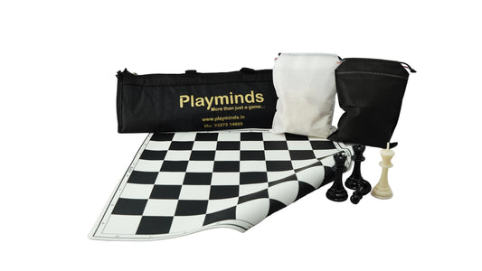 Playminds Vinyl Chess Set with 2 Extra Queens & Chess Bag (available in 17 Inches and 20 Inches) - Color Black & White