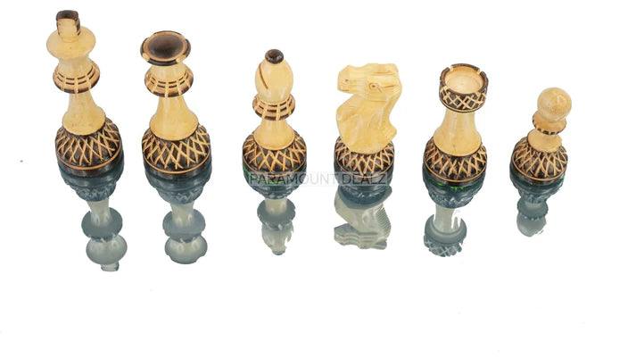 The Burnt Blazed Series Hand carved 3.75" King Size 32 + 2 Extra Queens Wooden Chess Pieces with Velvet Carry Pouch and Sheesham Wooden Chess Box