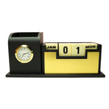 Craft Closet & Gifts - Personalized Classic Matte Black Pencil Pen Holder Stand with Clock, Rolling Calendar & Mobile Stand For IAS, Advocates, Office & Corporate Gifts (Customized)