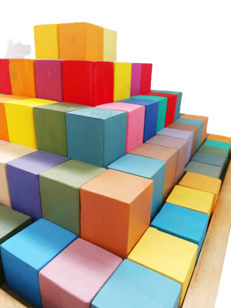 Playminds Grimm's Stepped Pyramid Large (100 Piece set with Tray) Large building blocks| Wooden blocks