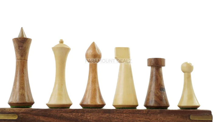 Minimalist Hermann Ohme Design 32 + 2 Extra Queens 3.75" King Size Wooden Chess Pieces Set with Velvet Carry Pouch and Sheesham Wooden Chess Box