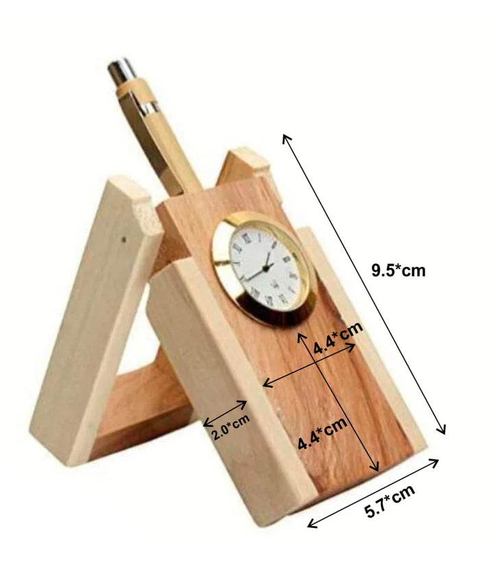 Craft Closet & Gifts - Wooden Desk Organizer with Clock |Pen Holder |Office