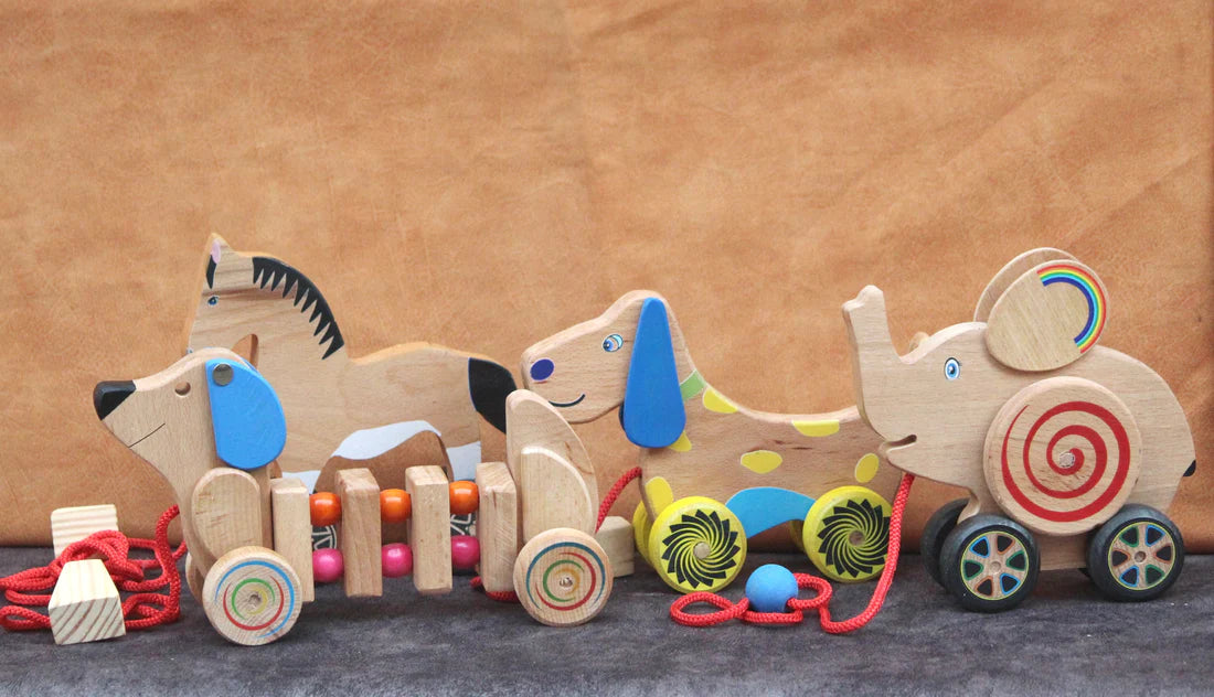 Playminds Max-A Cute Puppy Pull Along Toy (with Pull Chord, Holding Piece) | Wooden Push/Pull Toy | Wooden Pull Along Puppy | Wooden Pull Aalong Toy