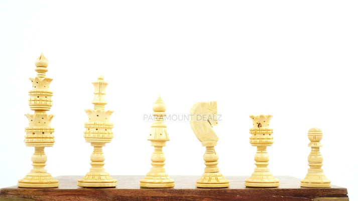 Lotus Style Series 4" King Size Handmade Wooden 32 Chessmen Chess Pieces Set with Velvet Carry Pouch and Sheesham Wooden Chess Box - Designed for Professional Players