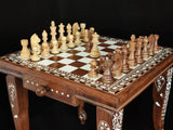 Playminds Chess Table Wooden Inlay in 16" - 18" - 20" | Wood Chess Pieces Set | Chess Board Game Table Furniture, luxury vintage style|schachtisch