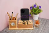 Craft Closet & Gifts - Wooden Pencil Pen Stand Holder with Rolling Calendar and Mobile Stand Slot - Personalized Office Accessory for IAS, Advocate, Office & Corporate Gifts