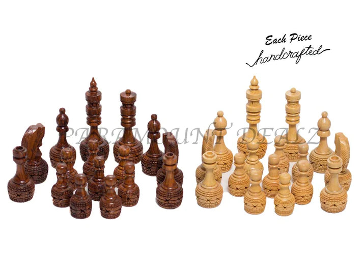 Hand Crafted Carving Chess Pieces with Chess Wooden Box - Best for Gifting & Home Decor (Without Chess Board)