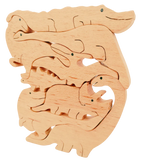 Playminds Three in one Stacking toy, Jigsaw Puzzle & Dinosaurs set (8 piece) | Wooden Jigsaw Animals Puzzle | Organic Toy for Brain Development