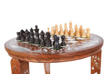 Playminds Chess Table with Bone Inlay - Hand Crafted Solid Luxury Board Game & Weighted Pieces Set - Living Room Decors for Lovers