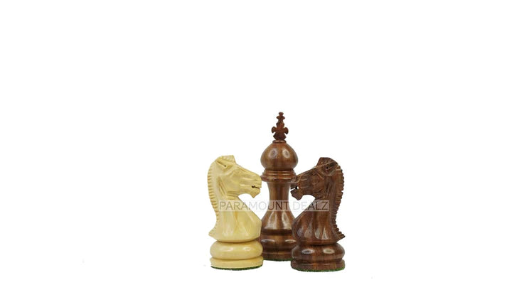 The Taj Series Royal 3.75" King Size 32 + 2 Extra Queens Wooden Chess Pieces with Velvet Carry Pouch and Sheesham Wooden Chess Box