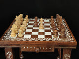 Playminds Chess Table Wooden Inlay in 16" - 18" - 20" | Wood Chess Pieces Set | Chess Board Game Table Furniture, luxury vintage style|schachtisch