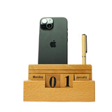 Craft Closet & Gifts - Wooden Stylish Rolling Table Calendar Design Single Pen/Pencil Holder + Mobile Stand - Personalized Office Desk Supplies Accessory for IAS, Advocate, Office & Corporate Gifts