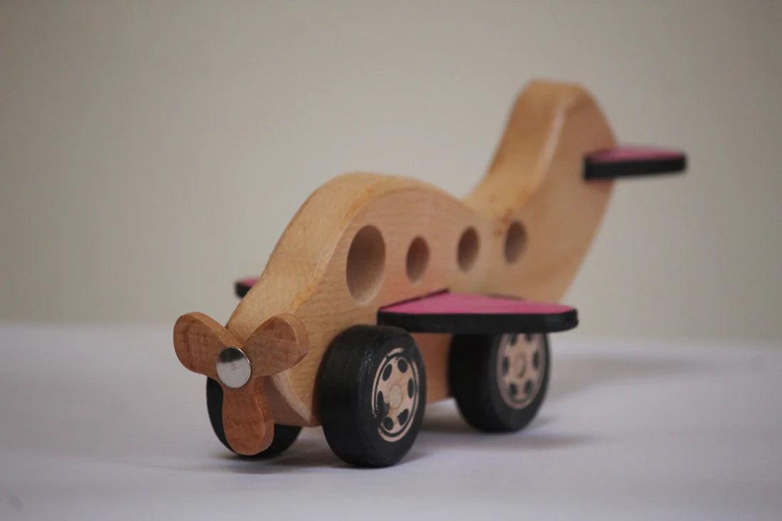 Playminds Wooden Airplane Push/pull Toy| Toy Vehicle| Wooden Airplane| Organic Toy