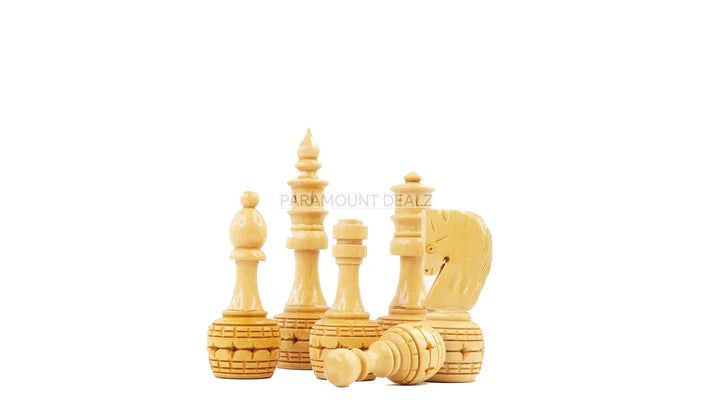 Playminds 3.5" King Size Handmade 32 Chessmen Wooden Chess Pieces with Velvet Carry Pouch and Sheesham Wooden Chess Box - Designed for Professional Players