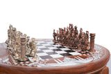 Playminds Handmade Wood Chess Table with Bone Inlay, Hand Crafted Solid Luxury Wooden Board Game & Weighted Pieces Set - Living Room Decors for Lovers